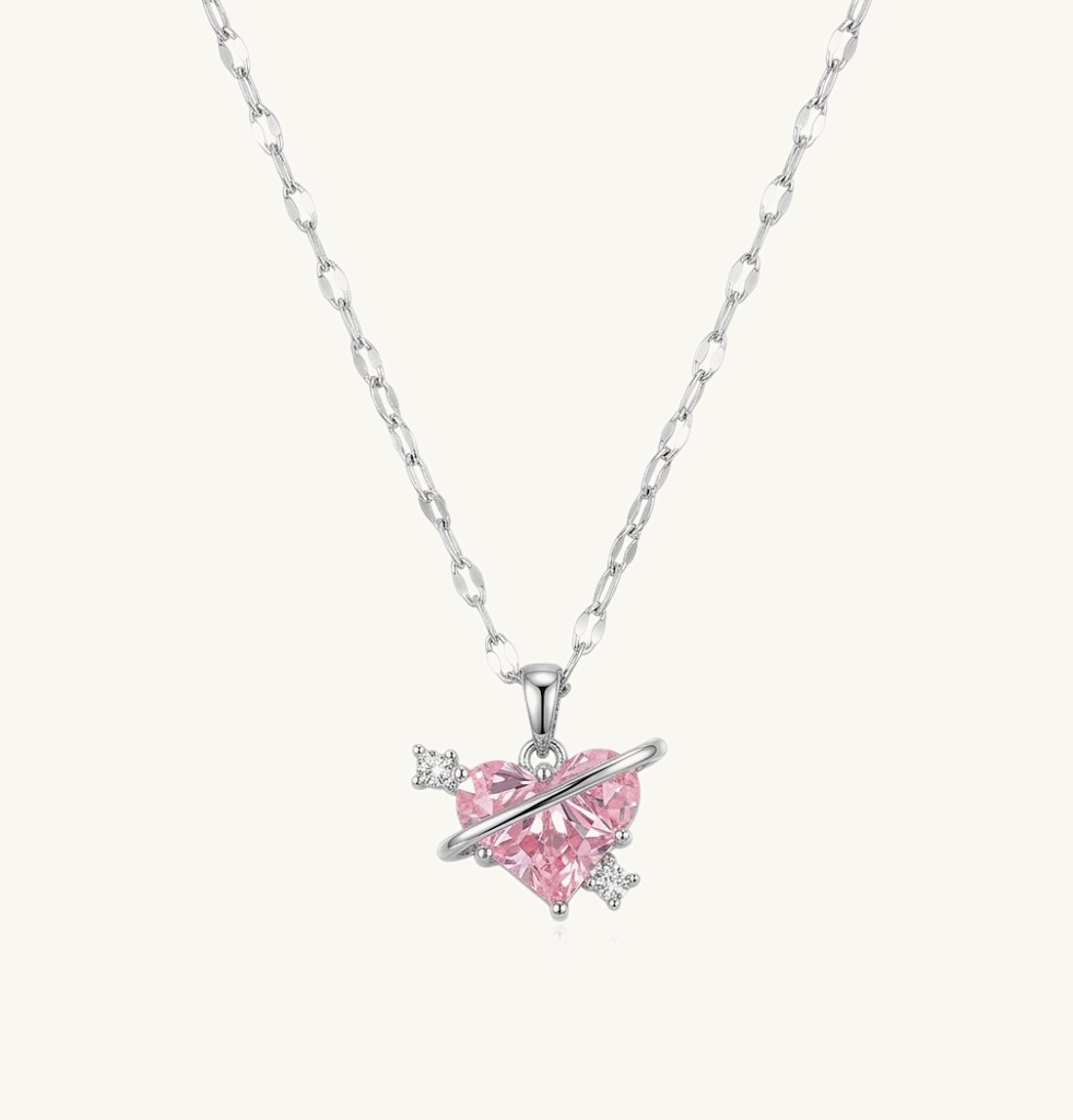 Pink Heart Arrow Necklace — Stainless Steel