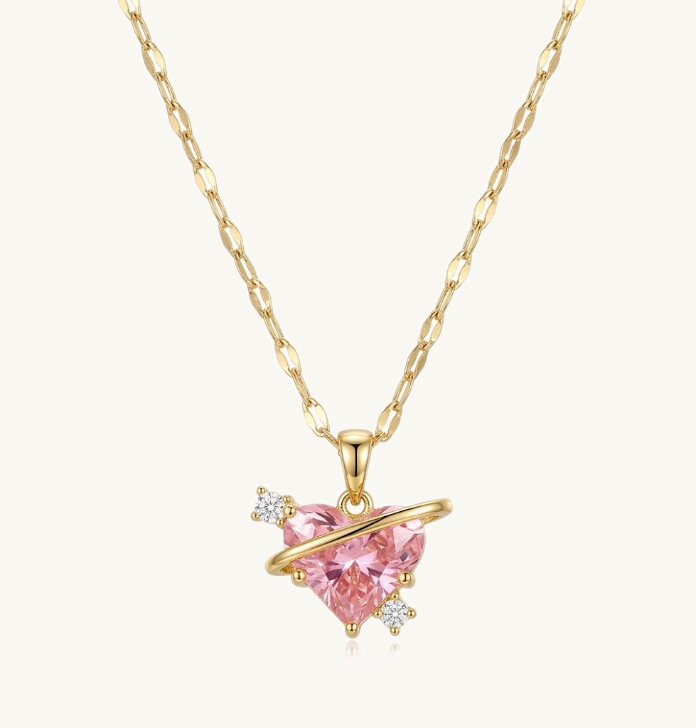 Pink Heart Arrow Necklace — Stainless Steel